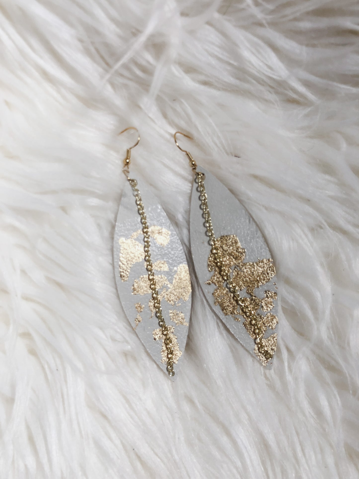 White/Gold Faux Leather Earring