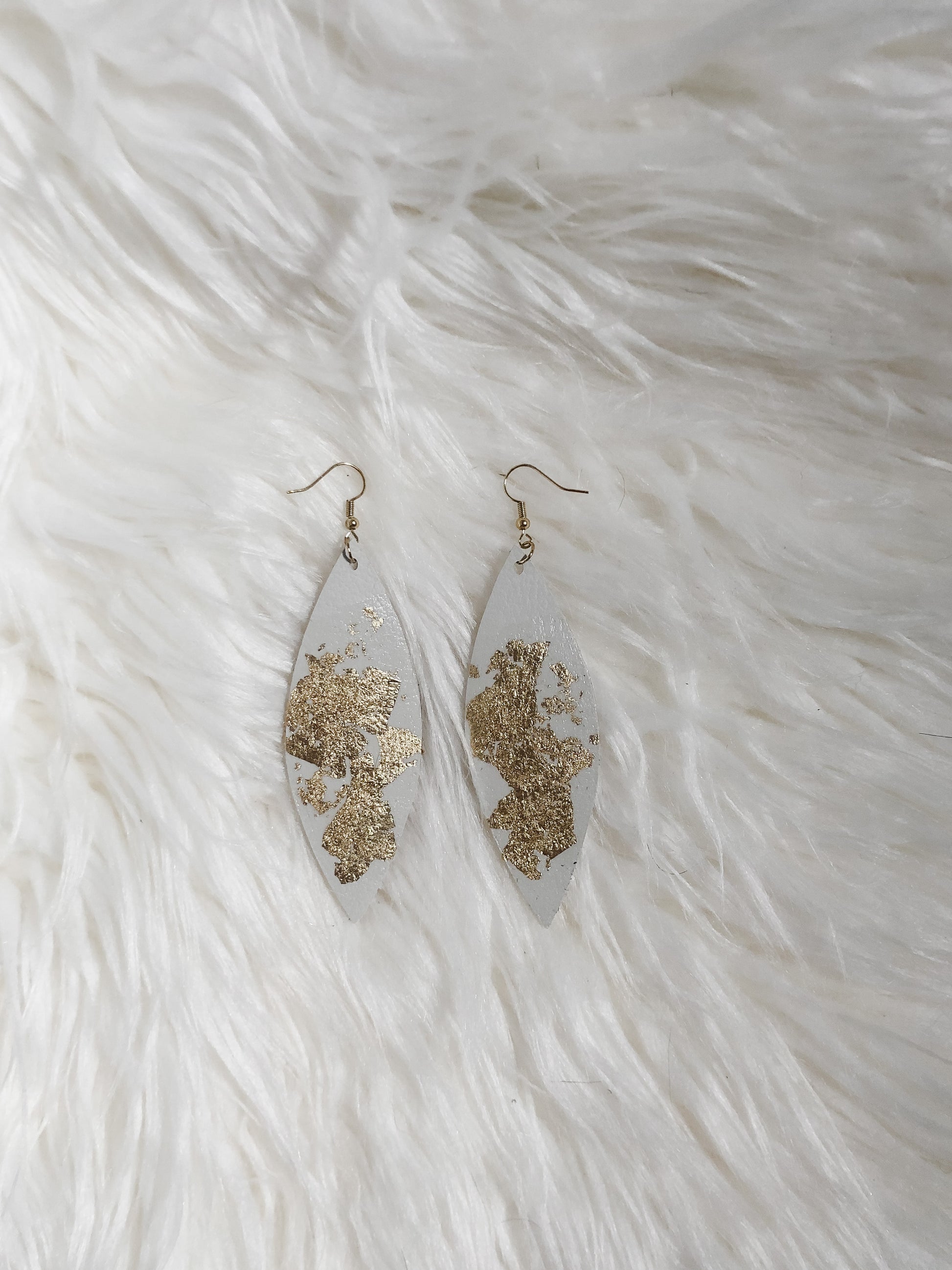 White/ Gold Faux Leather Earring 