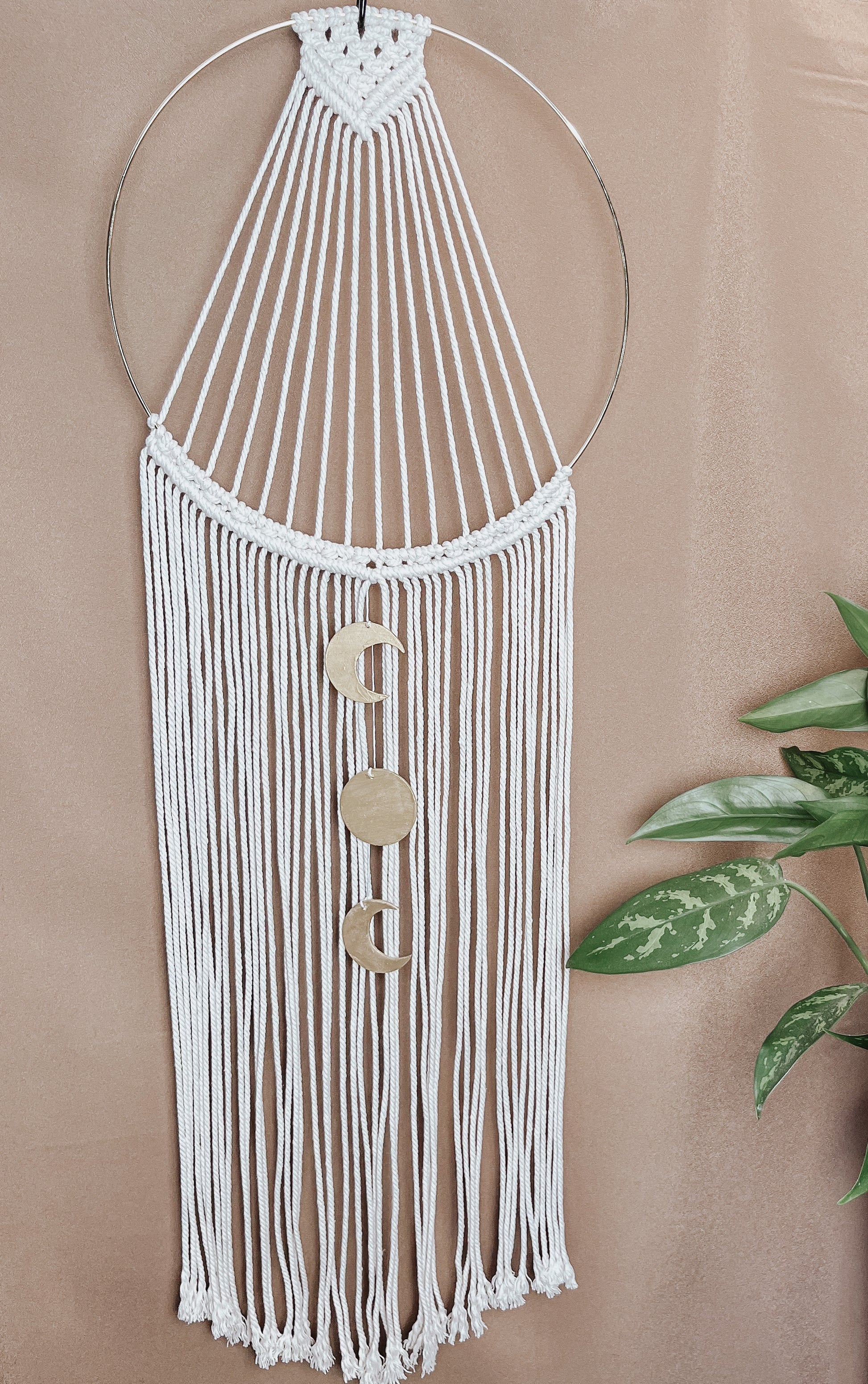 White and Gold Moon phase Modern Macrame Wall Hanging