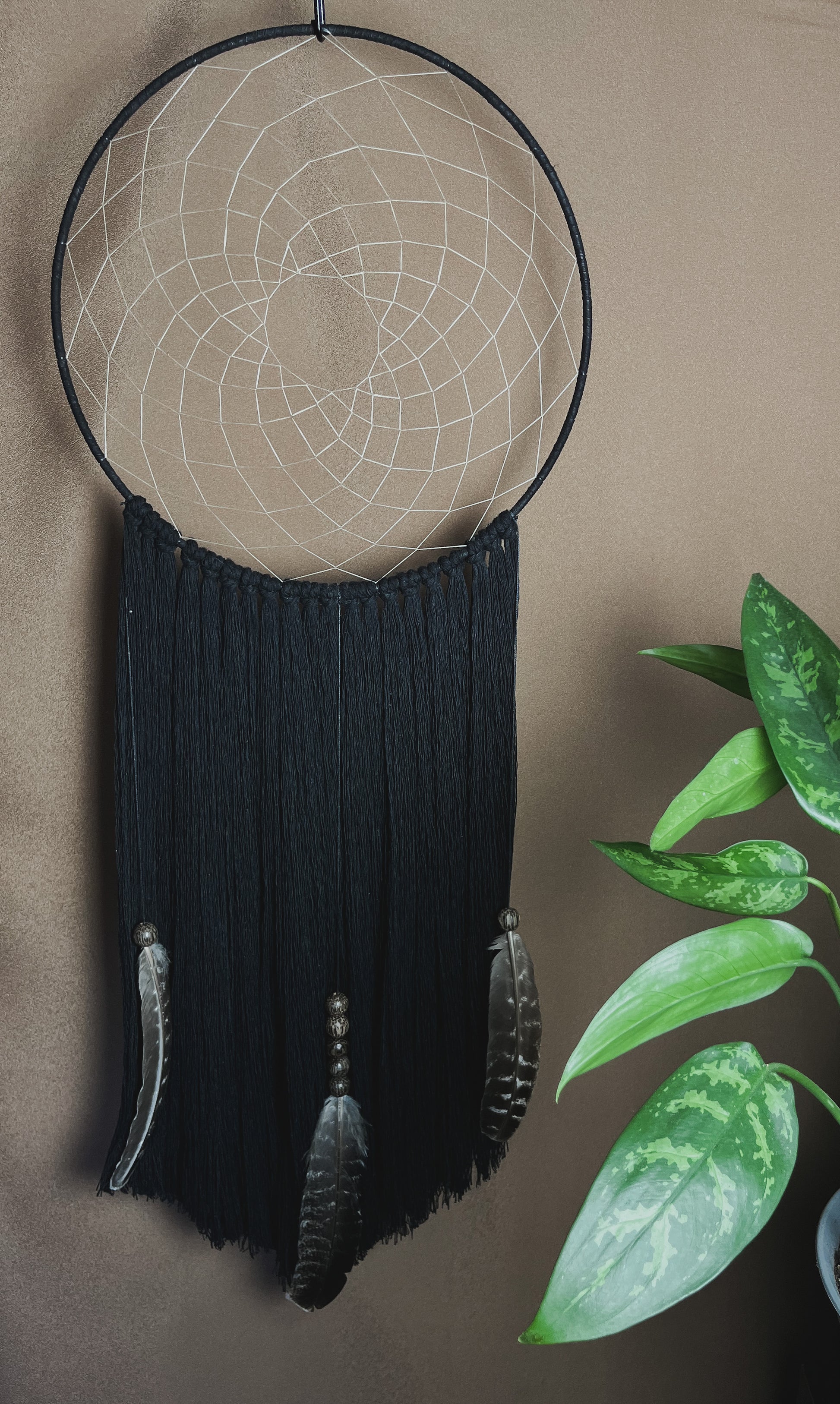 Authentic Modern Macrame Dreamcatcher with Natural Feathers