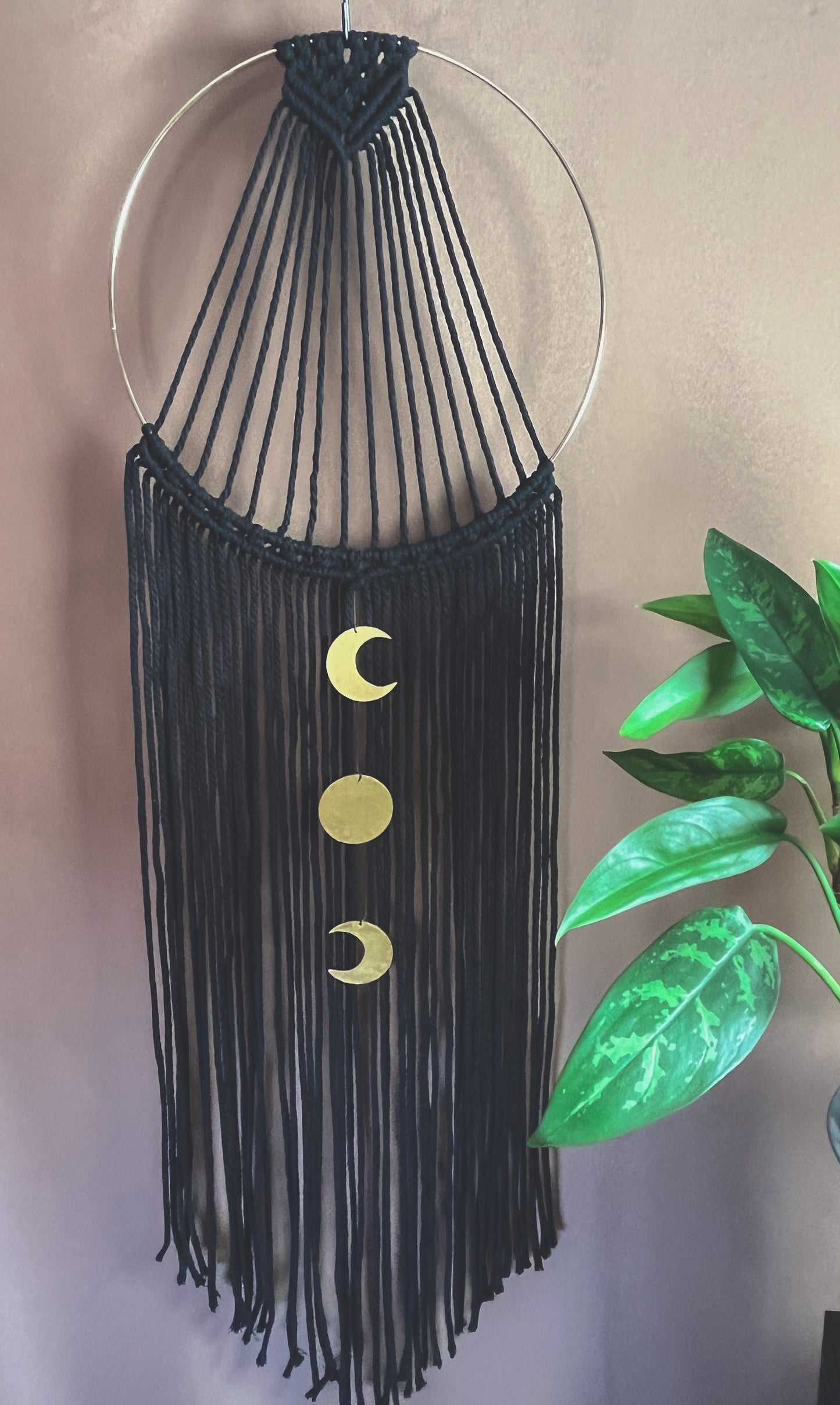Black and Gold Moon phase Modern Macrame Wall Hanging