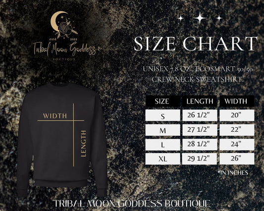 Women's Celestial Just A Phase Black Crewneck Sweater Size Guide