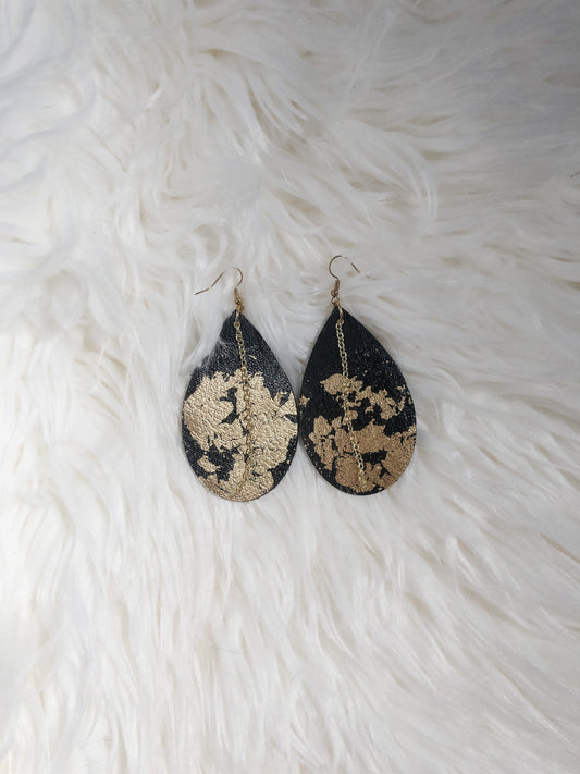 Black & Gold Leaf Teardrop Earrings