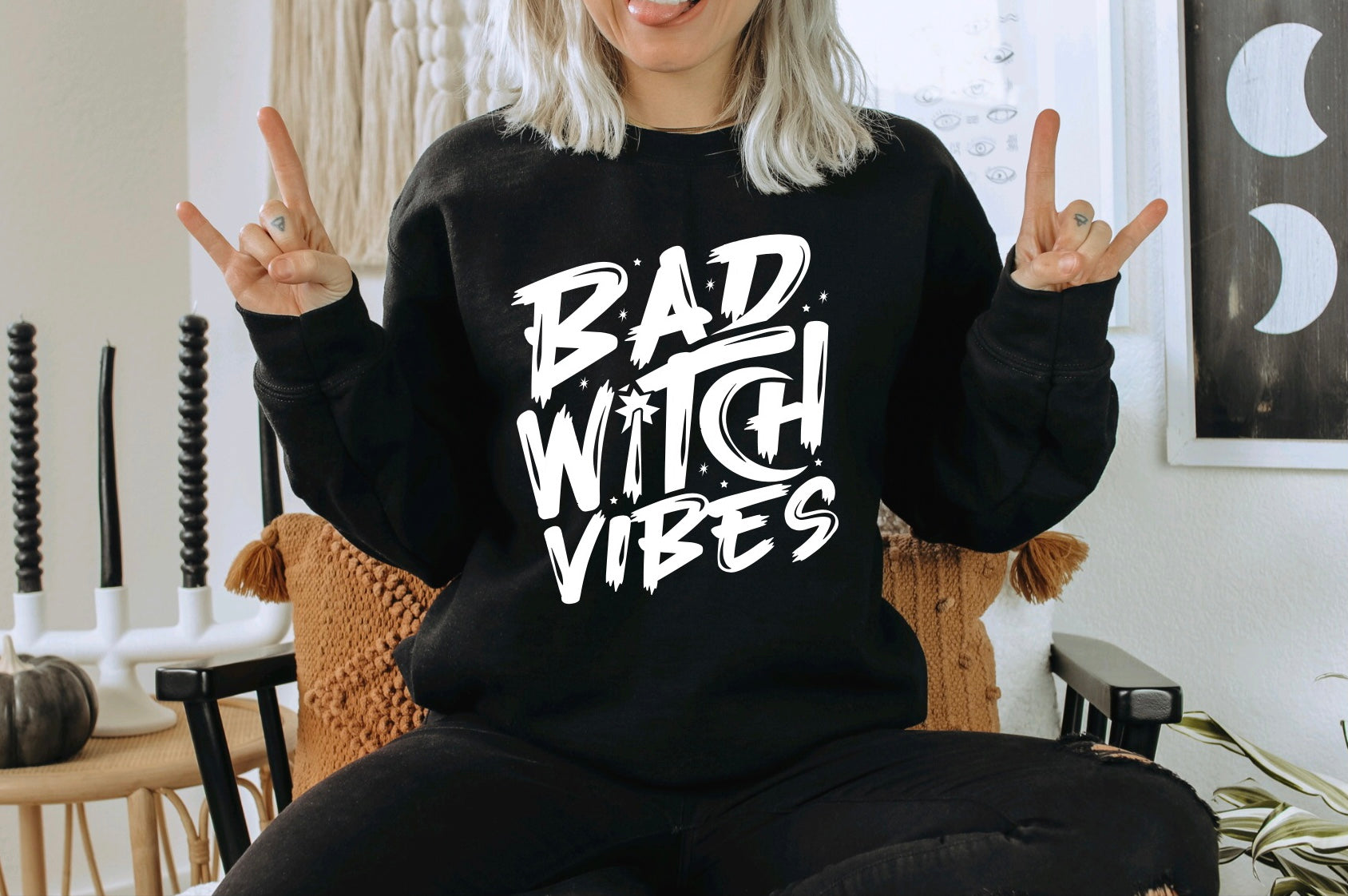Women's Bad Witch Vibes Black Crewneck Sweater